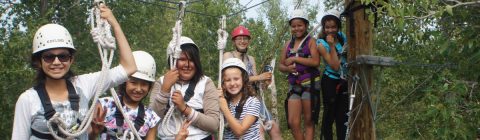 Campers on zip line